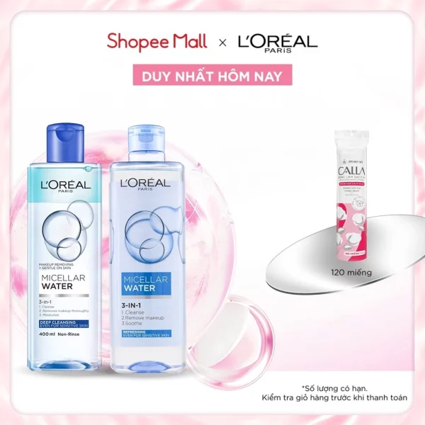 Bộ 2 nước tẩy trang tươi mát Micellar Water L'Oreal Paris