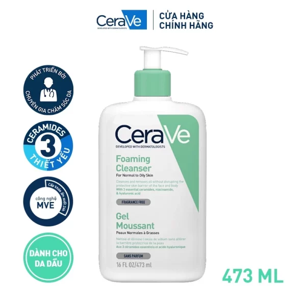 Sữa rửa mặt giúp làm sạch sâu dành cho da dầu Cerave Foam Cleanse 473ML